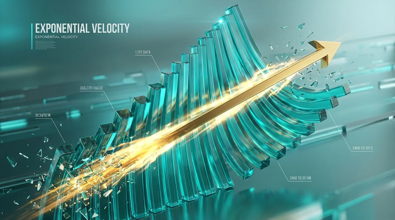A 3D bar chart with a golden arrow soaring upward through it.