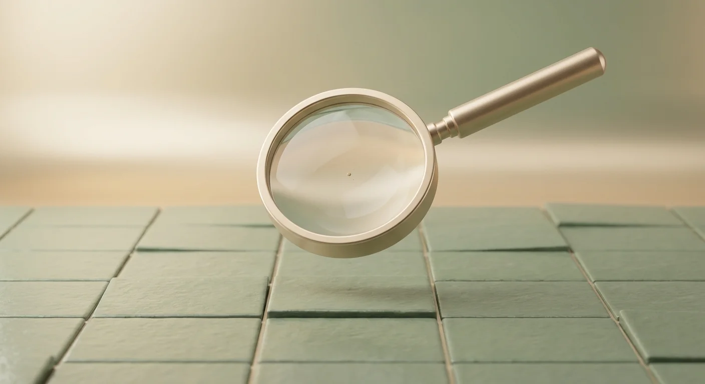 A 3D magnifying glass over green tiles, symbolizing the review of financial details.