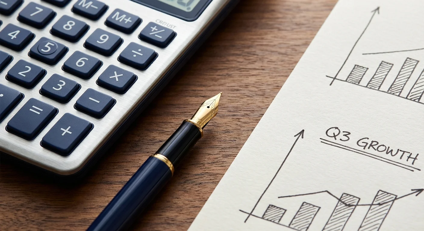A calculator and pen on a desk, representing the mathematical side of credit building.
