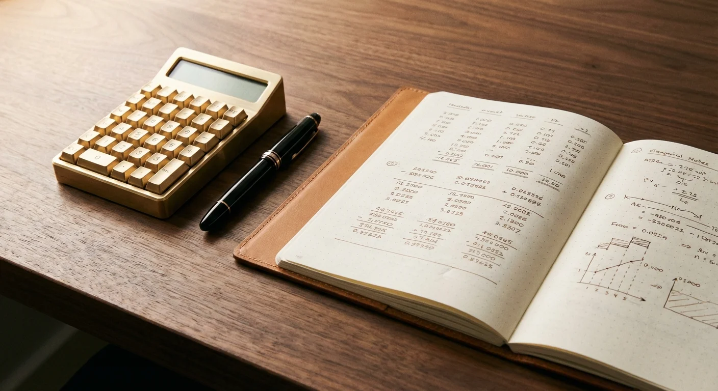 A clean, organized desk with a calculator and notebook, representing financial planning and tax math.