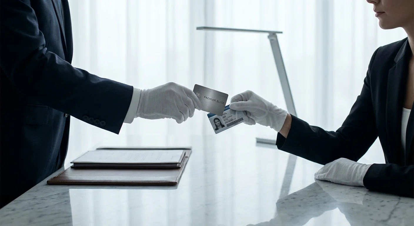 A close-up of a formal credit application process in a modern office.