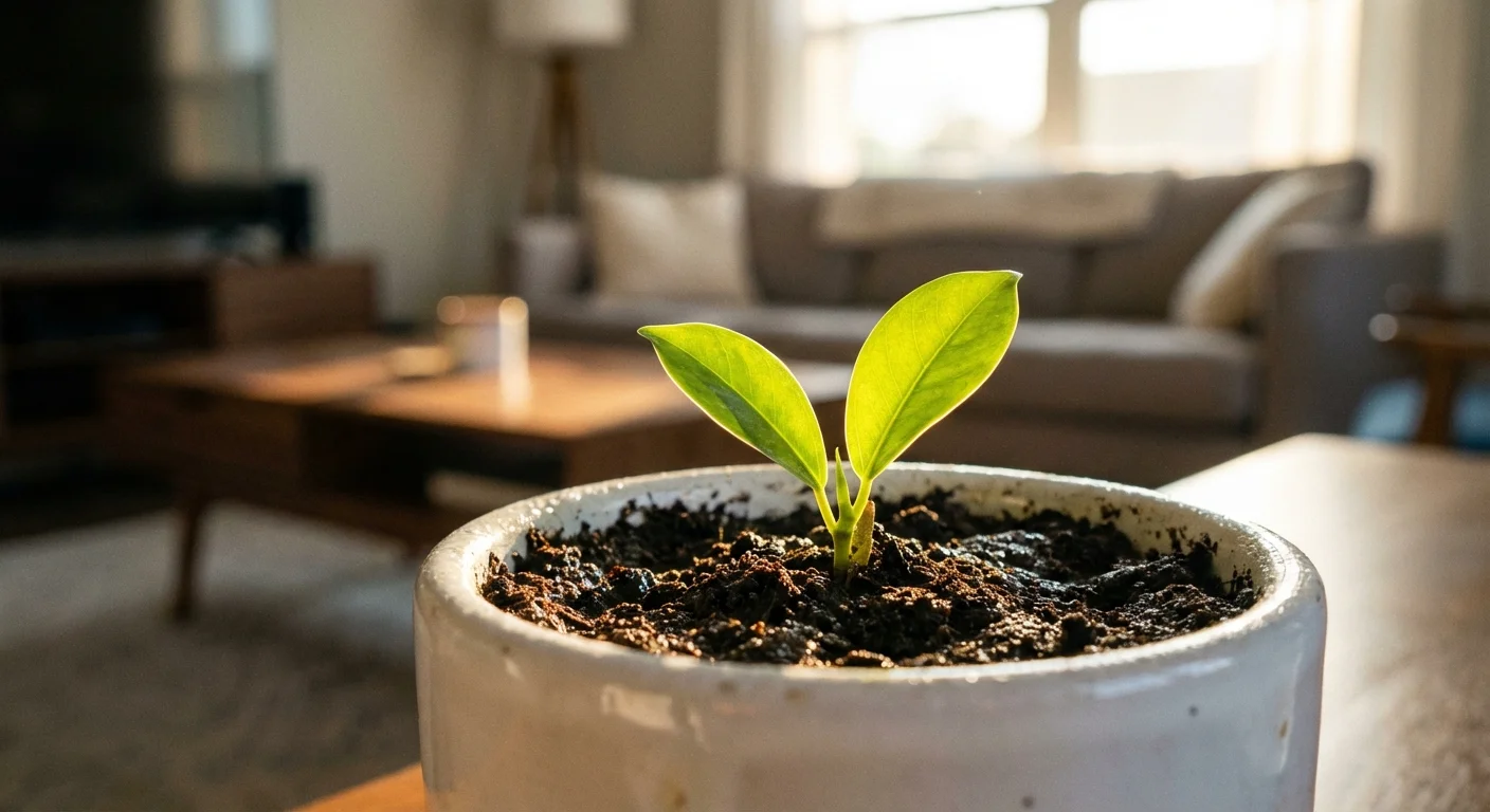 A close-up of a small green plant sprouting, symbolizing the power of compounding interest.