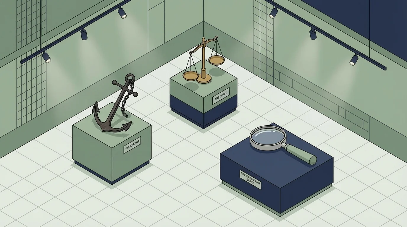 A collection of 3D icons representing different cognitive biases arranged in a clean grid.