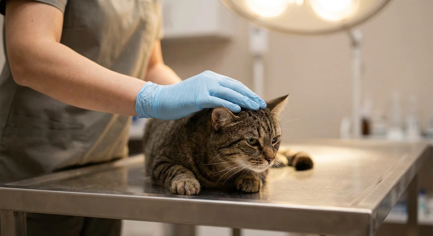 A comforting hand on a pet at the vet, symbolizing the importance of emergency financial planning.