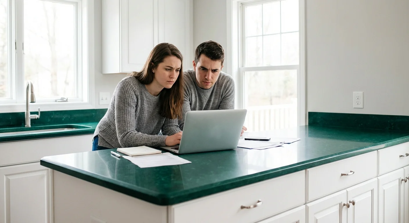 A couple uses a laptop together at a kitchen island, representing the ease of opening an account.