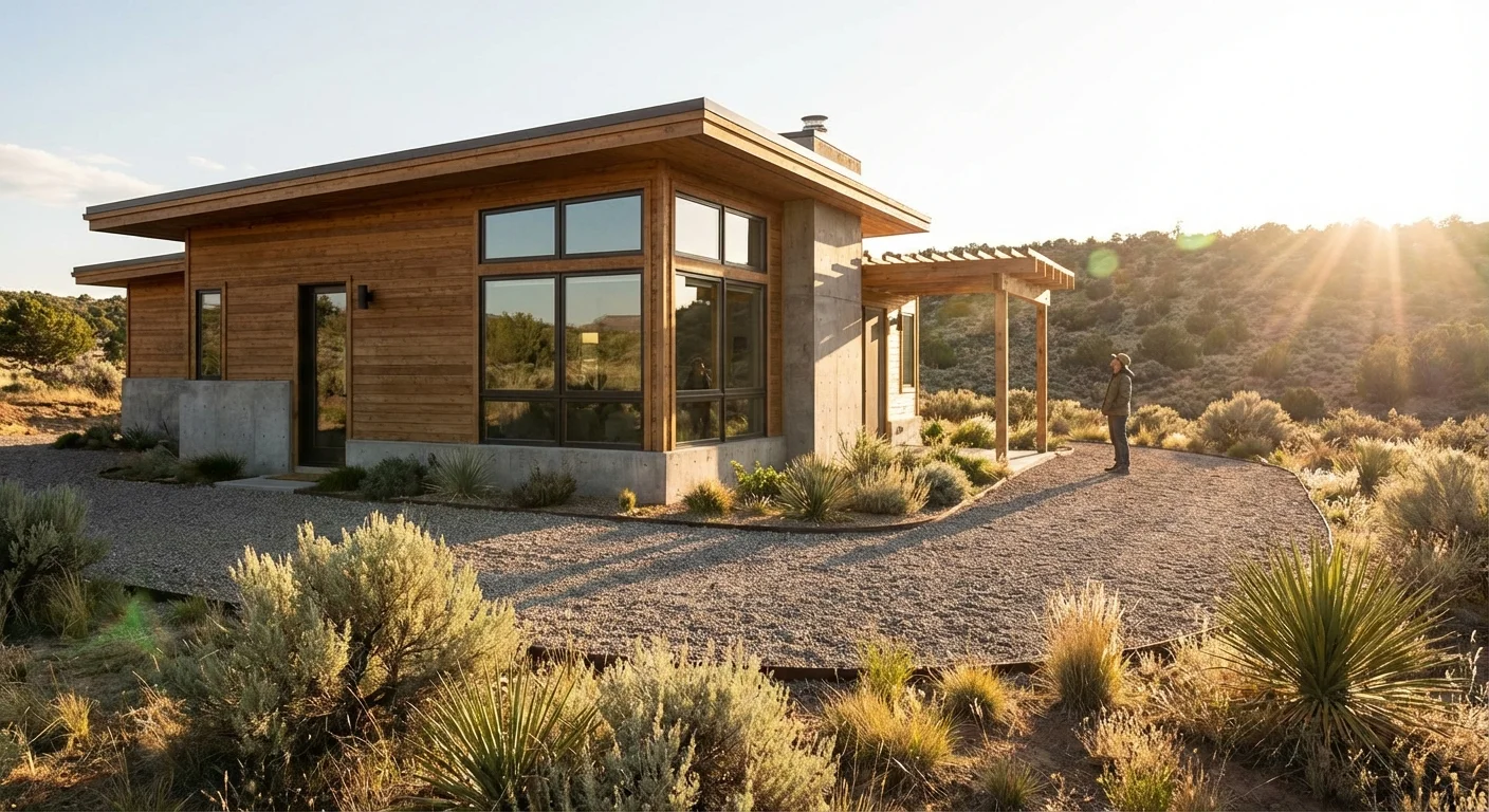 A crate of new kitchen staples and cleaning supplies on a counter in a bright kitchen.