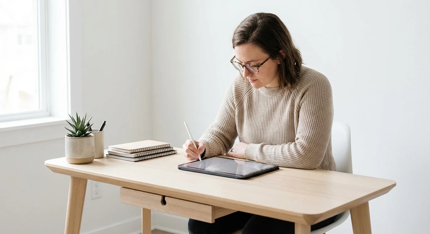 A focused professional reviewing data on a tablet, symbolizing the avoidance of tax errors.