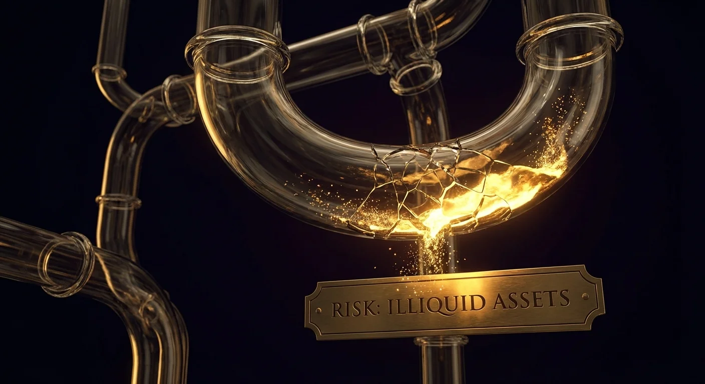 A glowing golden pipe with a small fracture leaking light into the darkness.
