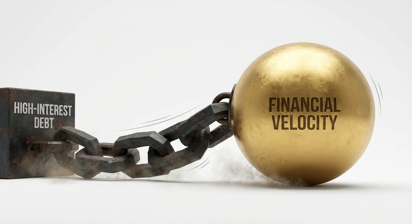 A glowing golden sphere held back by a dark, heavy metallic chain.