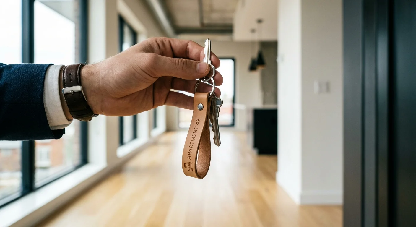 A hand holding keys to a new apartment, representing the opportunities a good credit score provides.