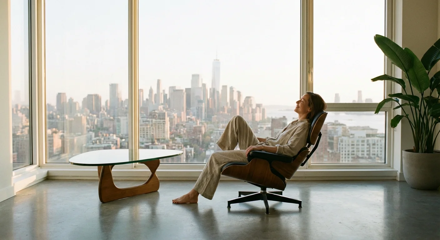 A man over 50 unpacking boxes in a new, sunlit minimalist apartment.