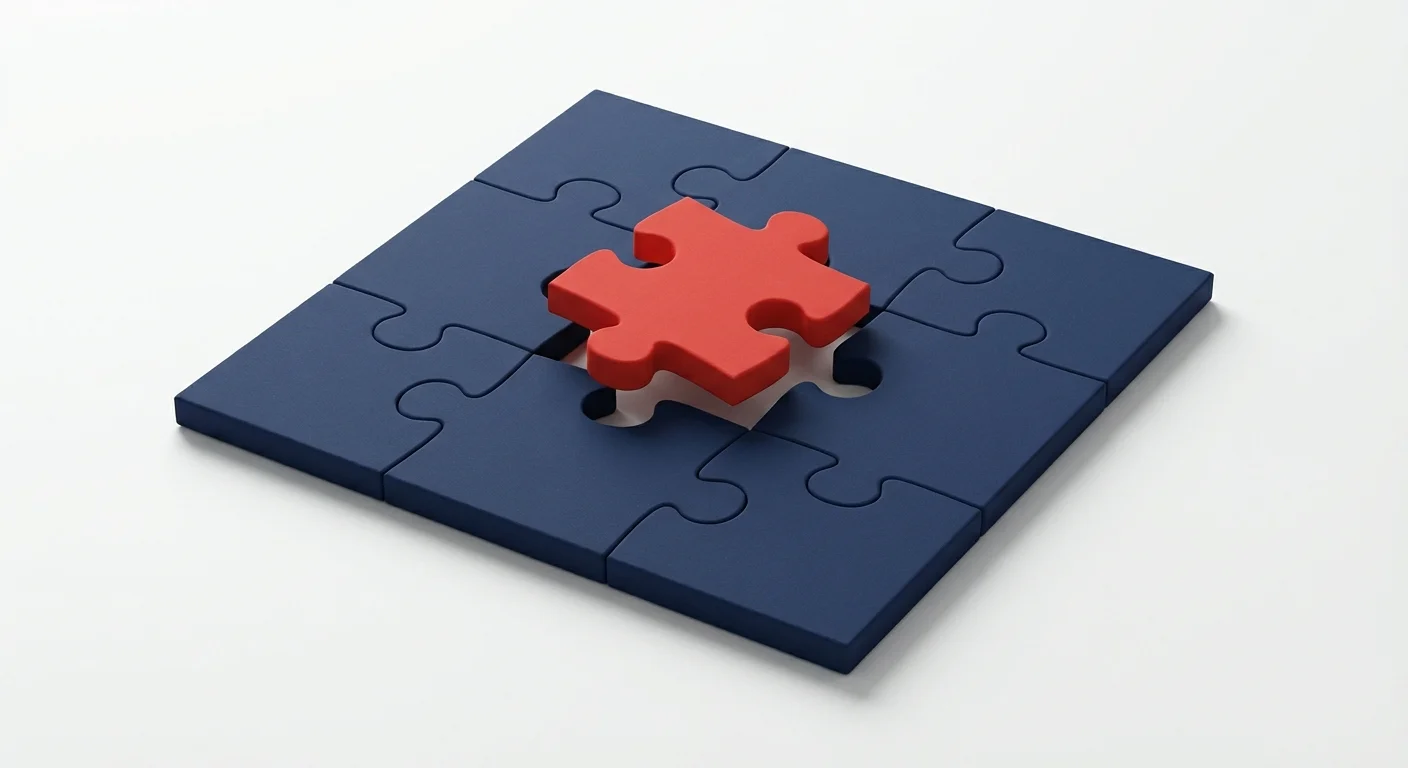 A misaligned red puzzle piece in a grid representing tax mistakes.