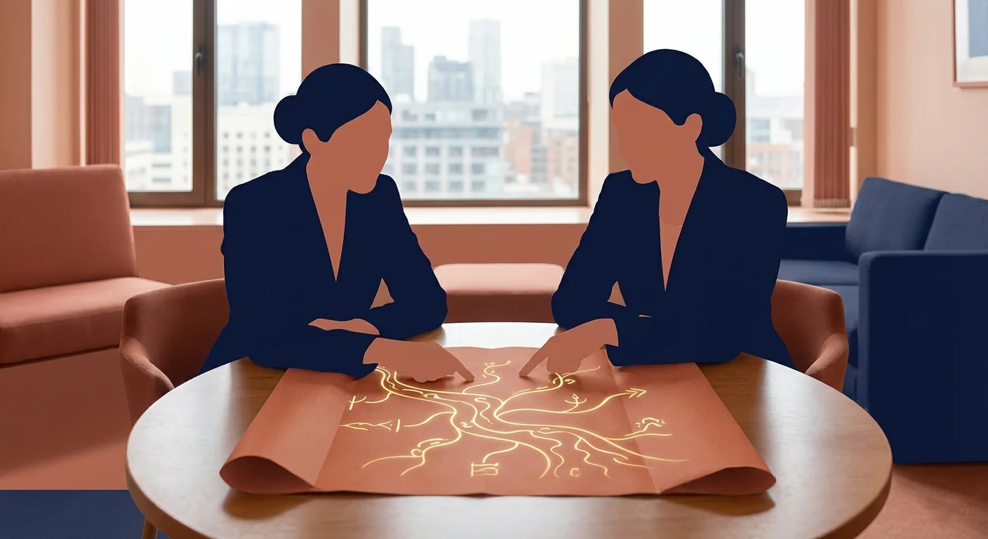 A parent and a new employee shaking hands in a sunlit home entryway.