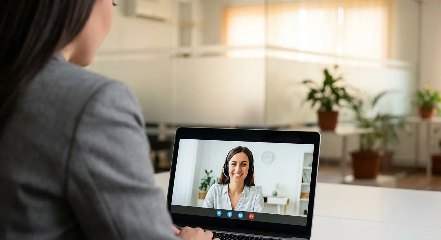 A person having a professional consultation via video call on a laptop.