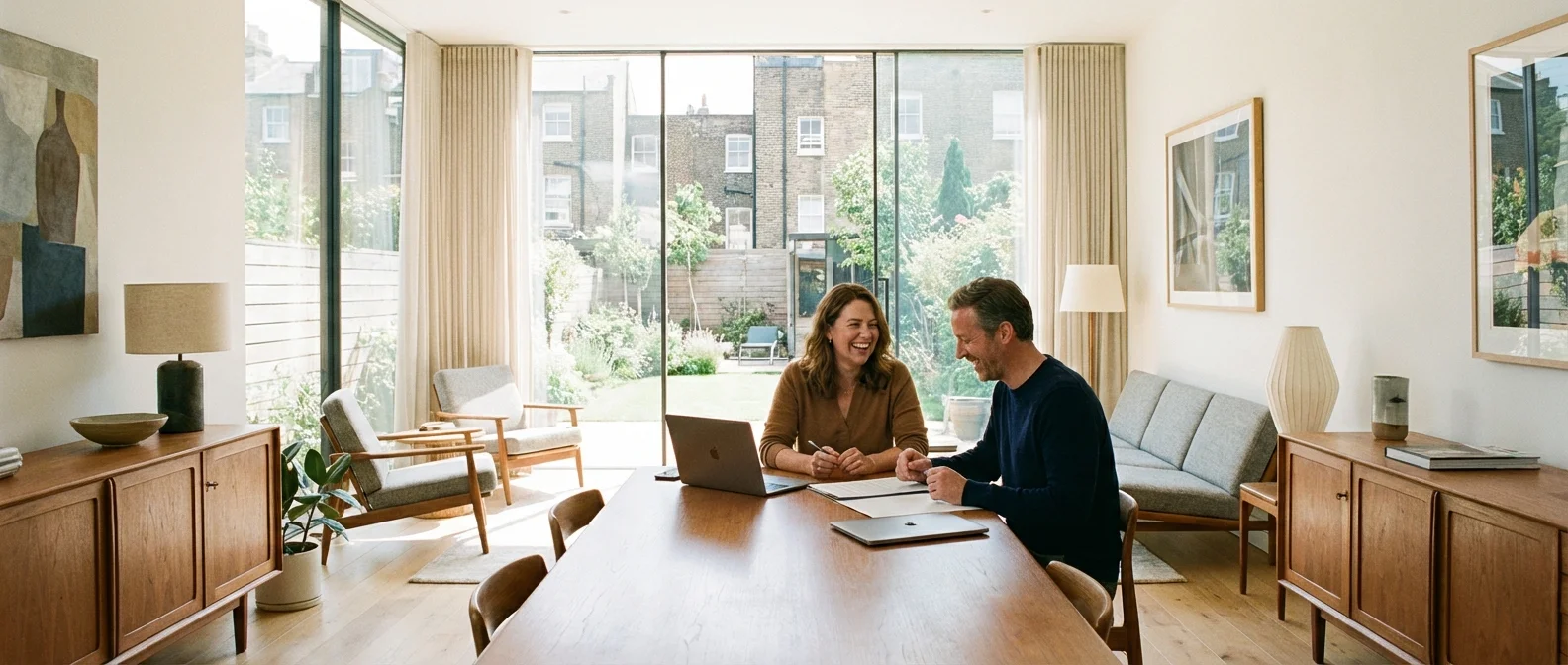 A person having a professional consultation with a financial advisor in a modern lounge.