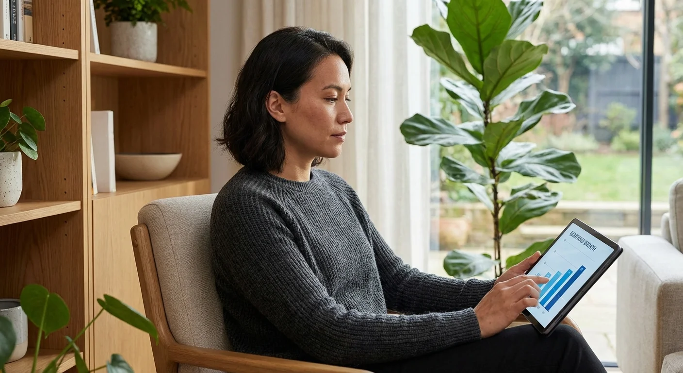 A person looking at a data chart on a tablet in a modern home.