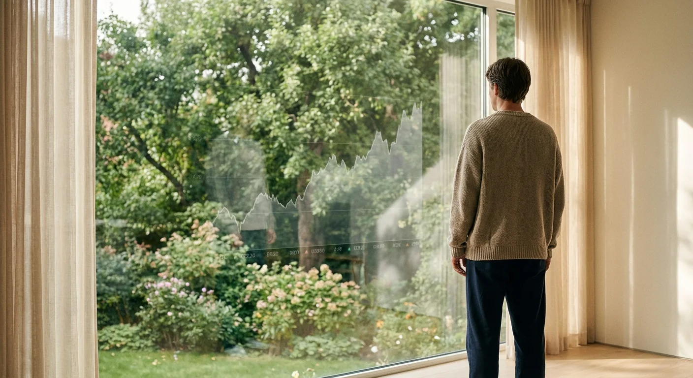 A person looking out a window at a garden, symbolizing long-term financial growth.