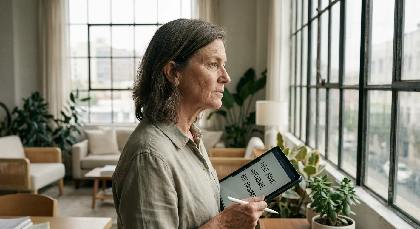 A person looking thoughtfully out a window, representing strategic thinking after a setback.