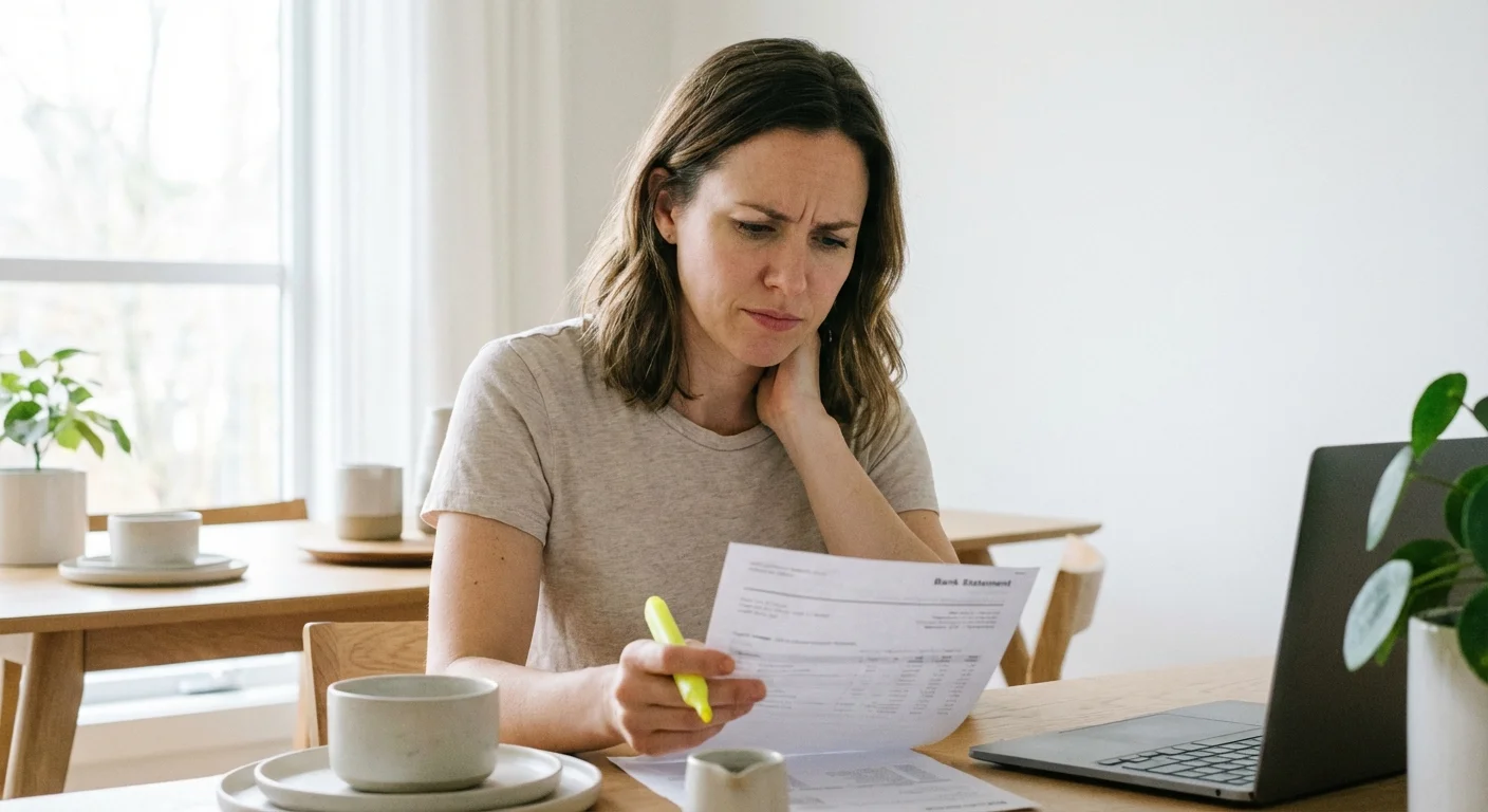 A person reviewing a bank statement with a highlighter, focusing on financial details.