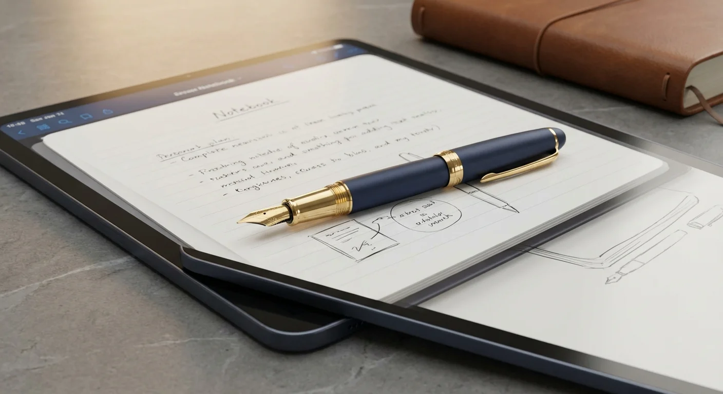 A premium 3D fountain pen and tablet representing professional financial advice.