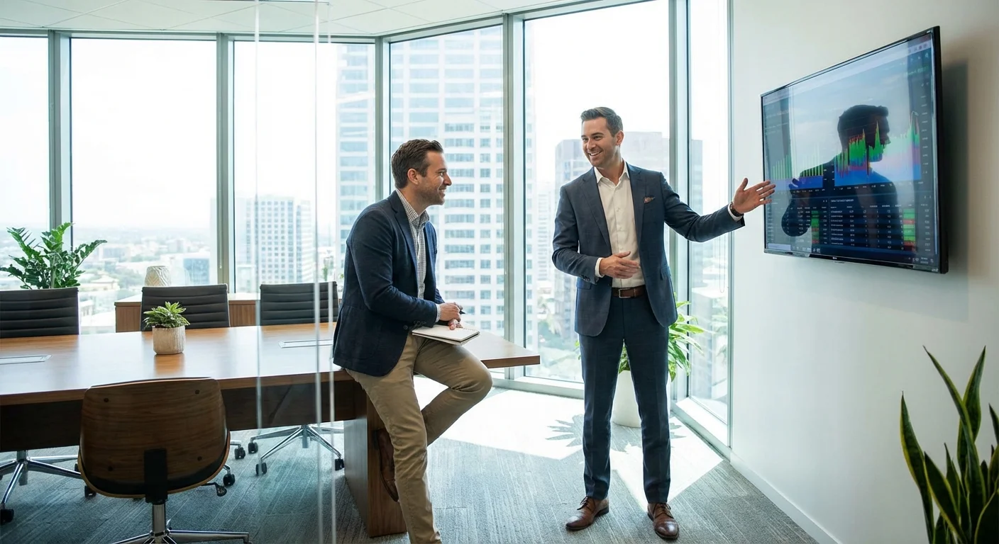 A professional handshake in a bright office, symbolizing a secure business partnership.