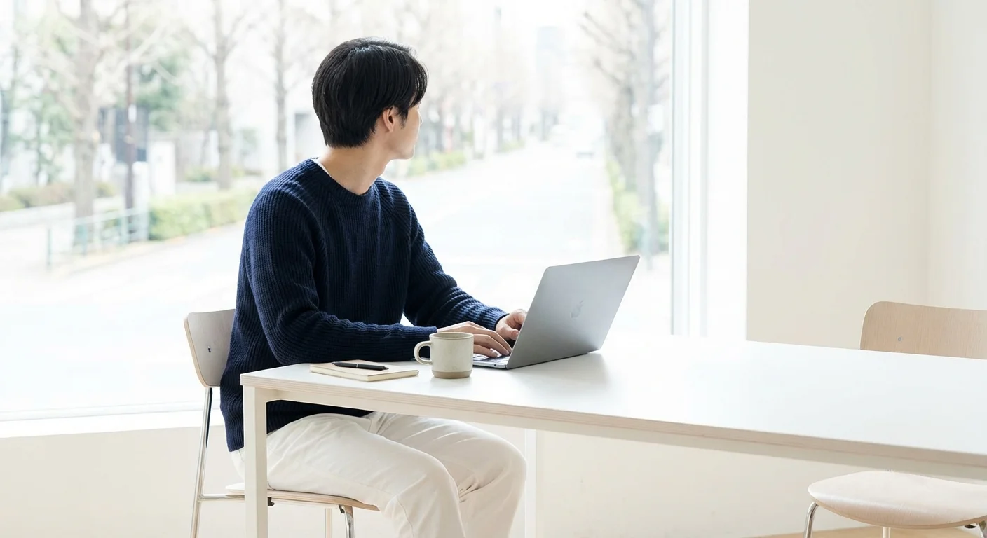 A professional person reflecting thoughtfully at their desk.