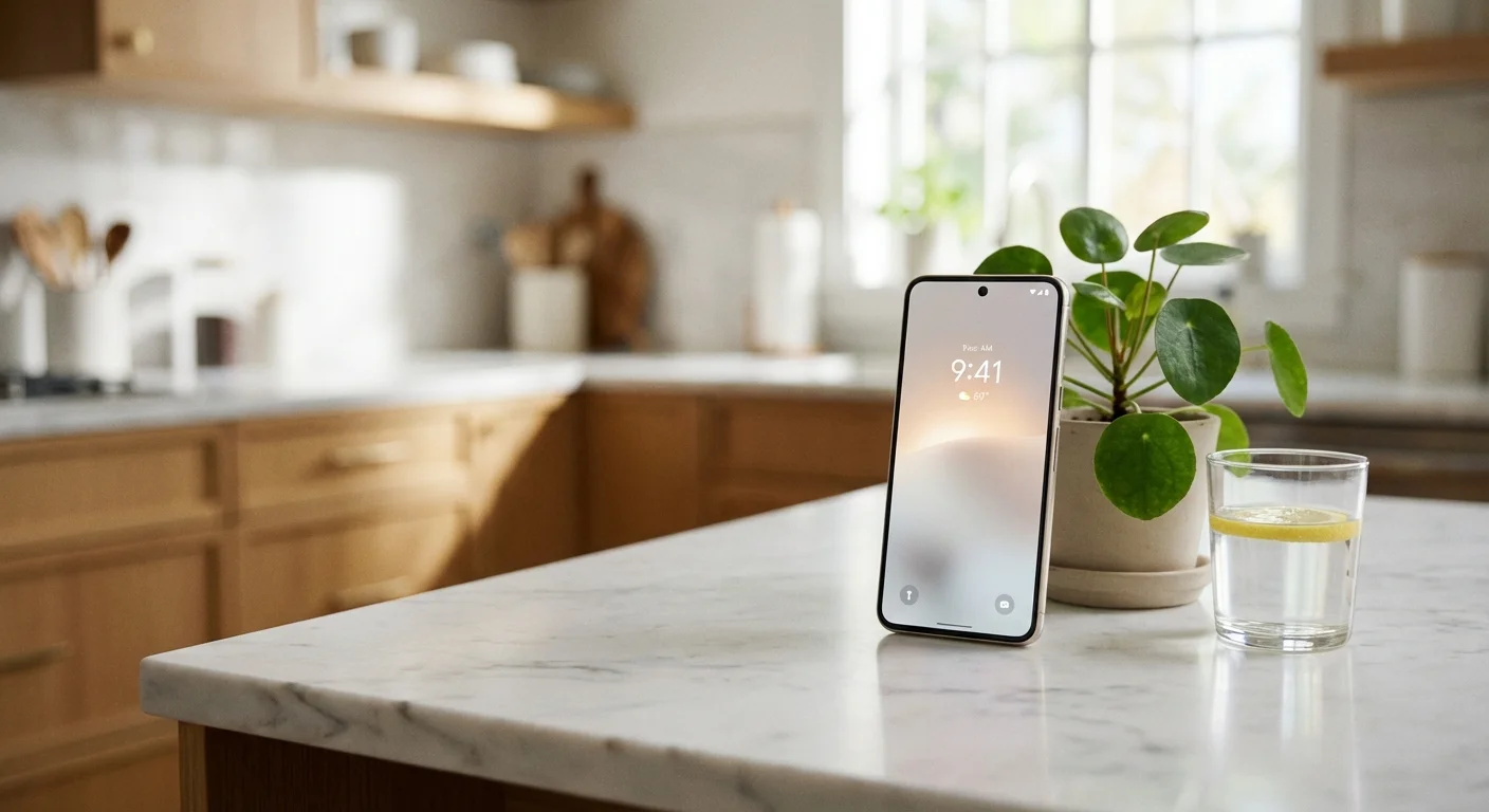 A smartphone on a clean counter, representing modern financial automation and apps.