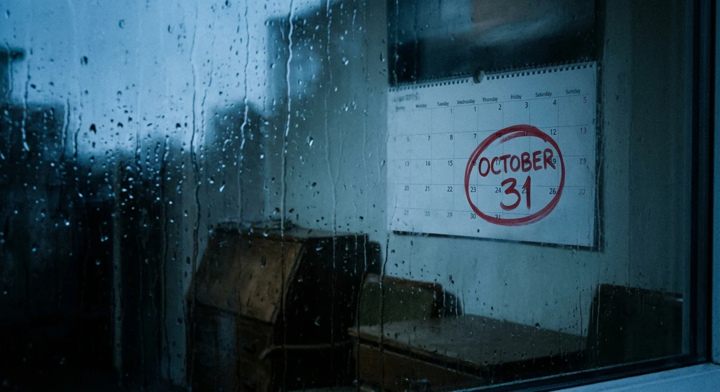 A wall calendar seen through a rainy window, emphasizing the 30-day waiting period.