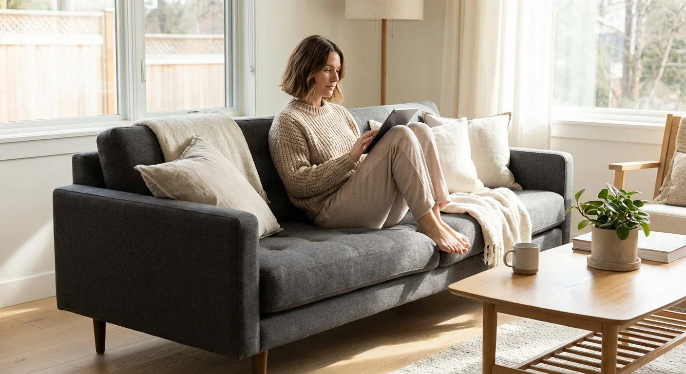 A woman reviewing financial information on a tablet, representing careful planning to avoid mistakes.