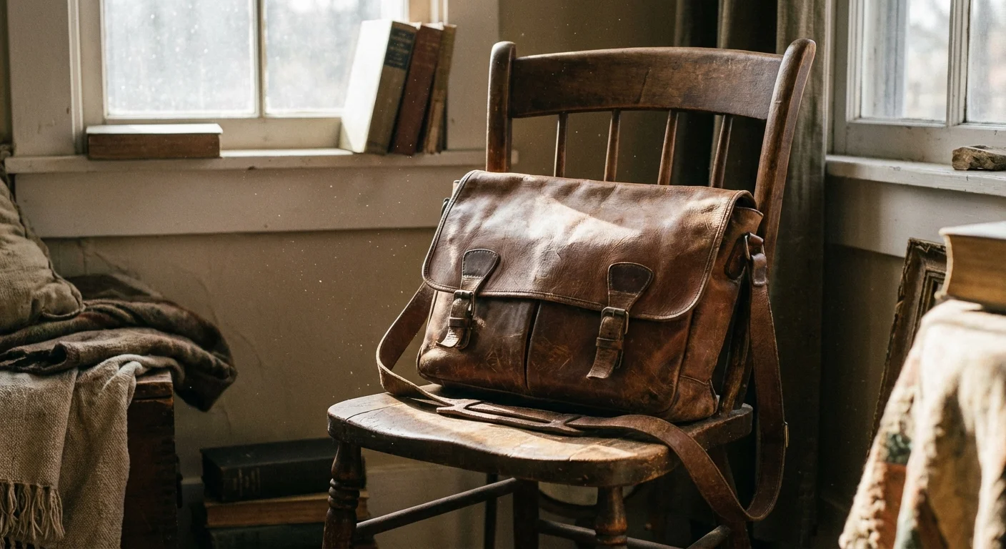A worn leather bag on a chair, illustrating the concept of depreciation and age.