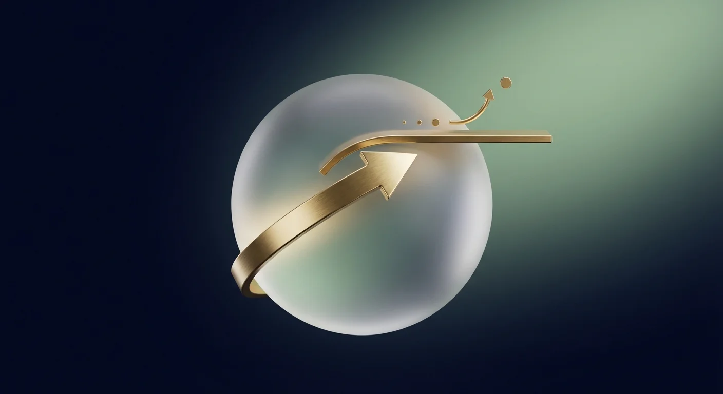 A glass sphere with a golden arrow showing a stable interest rate forecast.