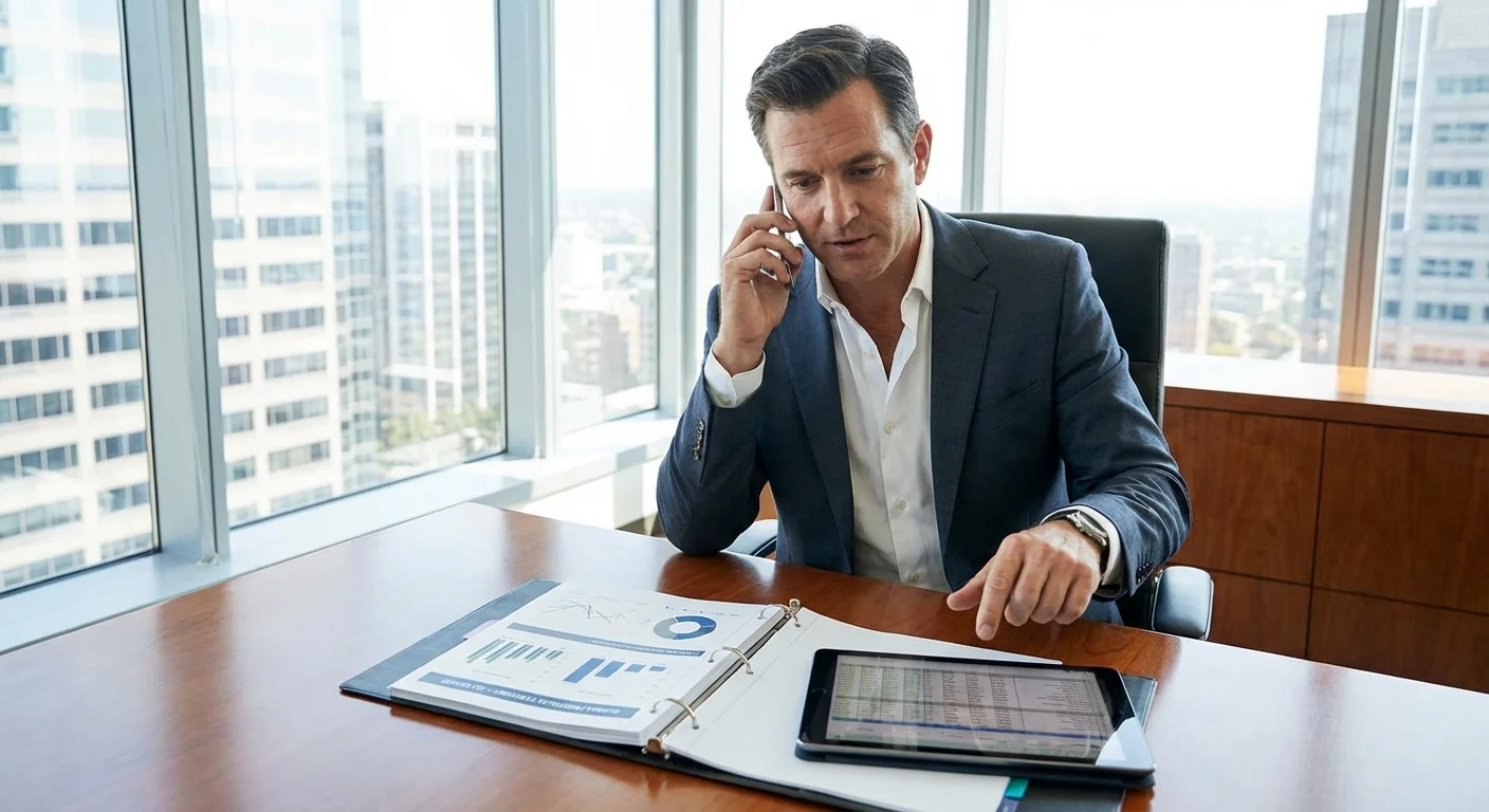 A person at a desk preparing to call a professional for financial advice.