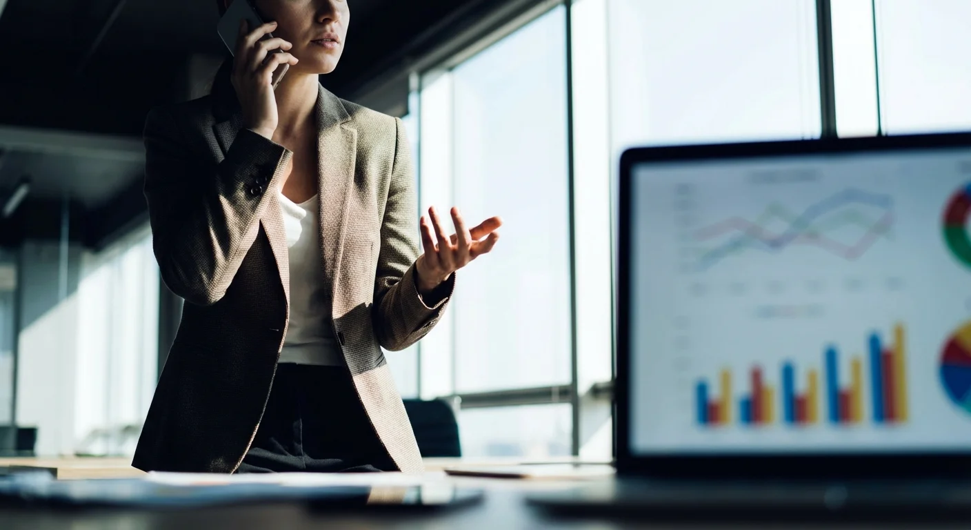 A person seeking professional advice while looking at data on a screen.