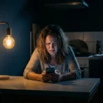 A homeowner looking out at a storm while holding an insurance letter, symbolizing climate risk.
