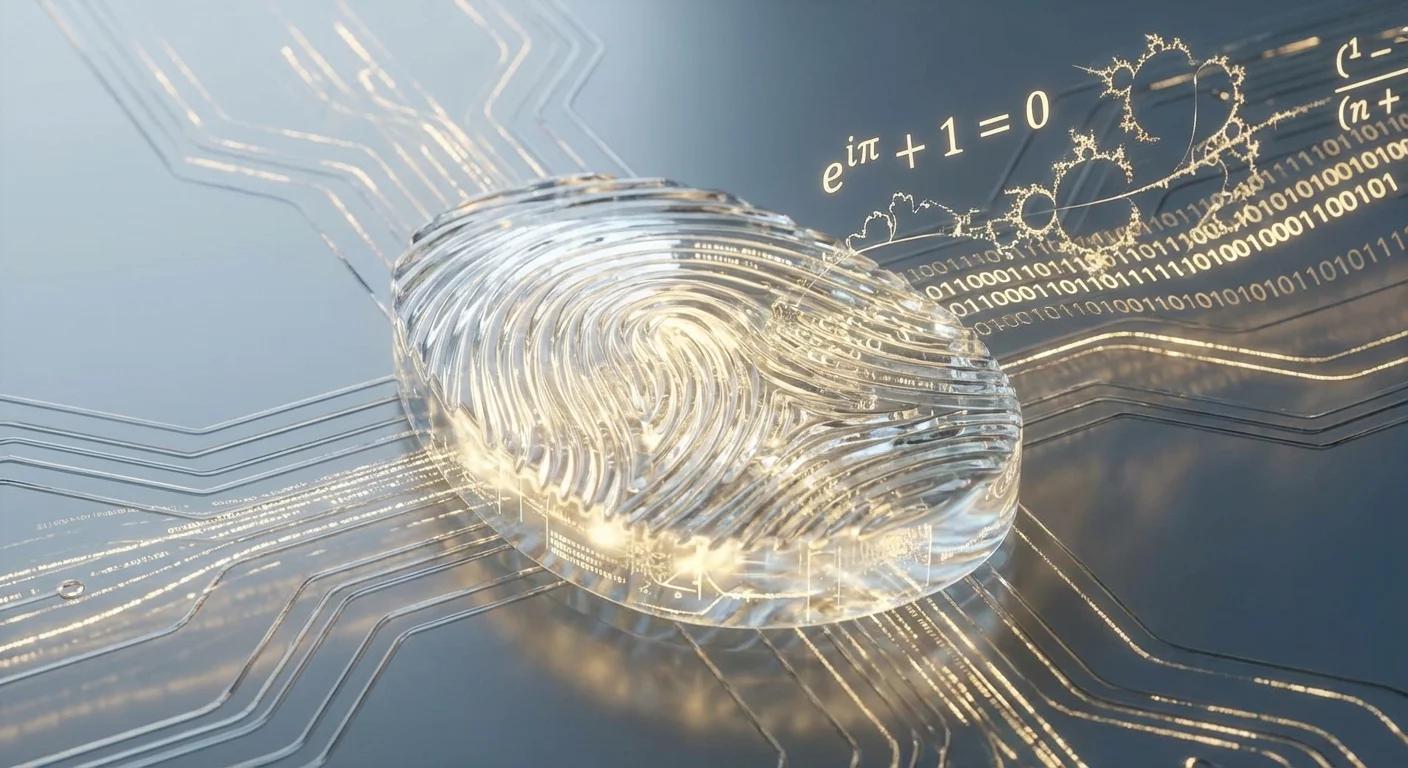 Close-up 3D visualization of biometric data converting into mathematical code.