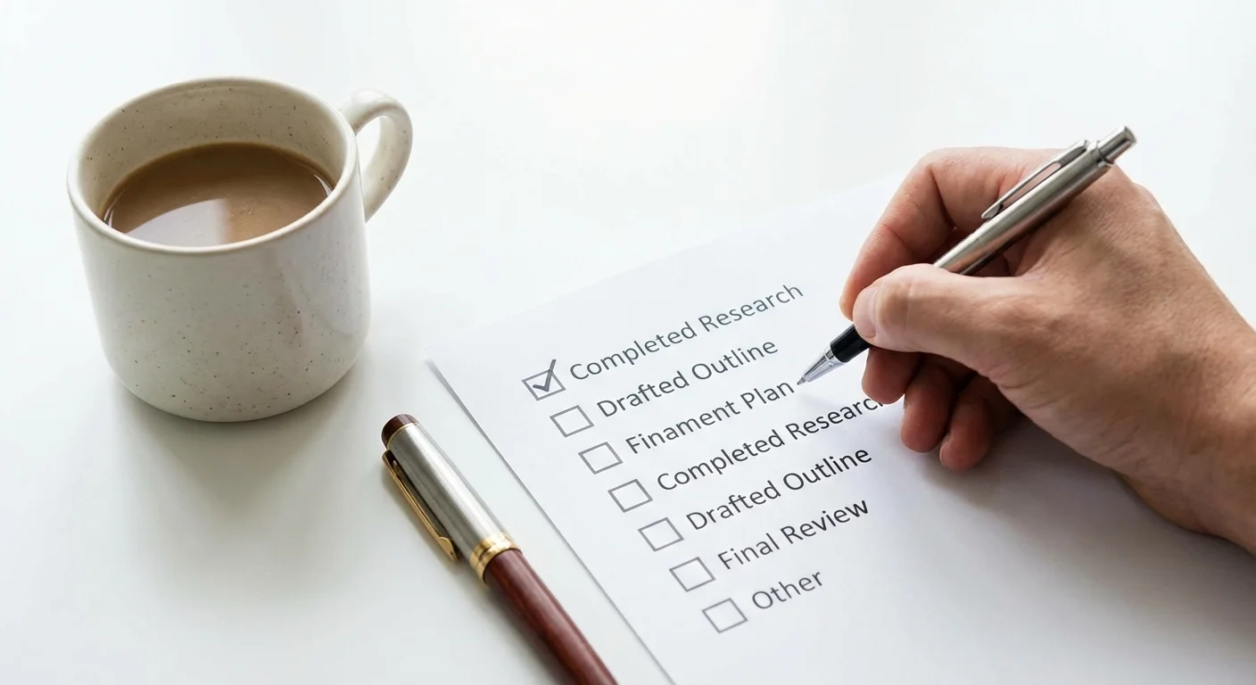 Close-up of a hand checking a box on a financial checklist.