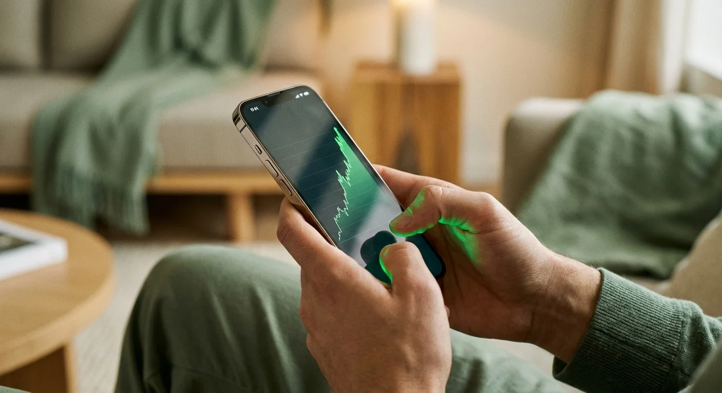 Close-up of a smartphone screen showing a financial growth chart, symbolizing high interest rates.