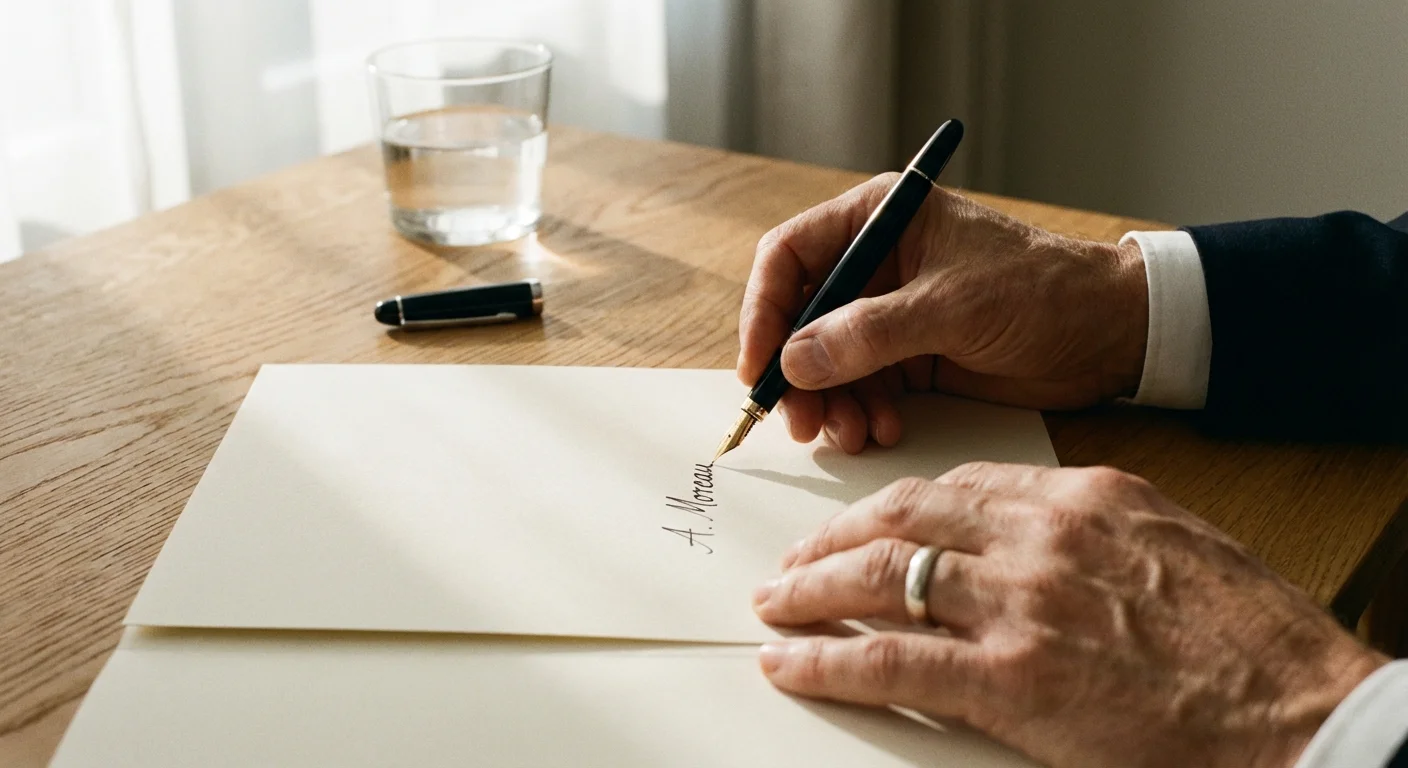 Close-up of hands signing a financial document on a wooden desk, representing the foundation of QSBS.