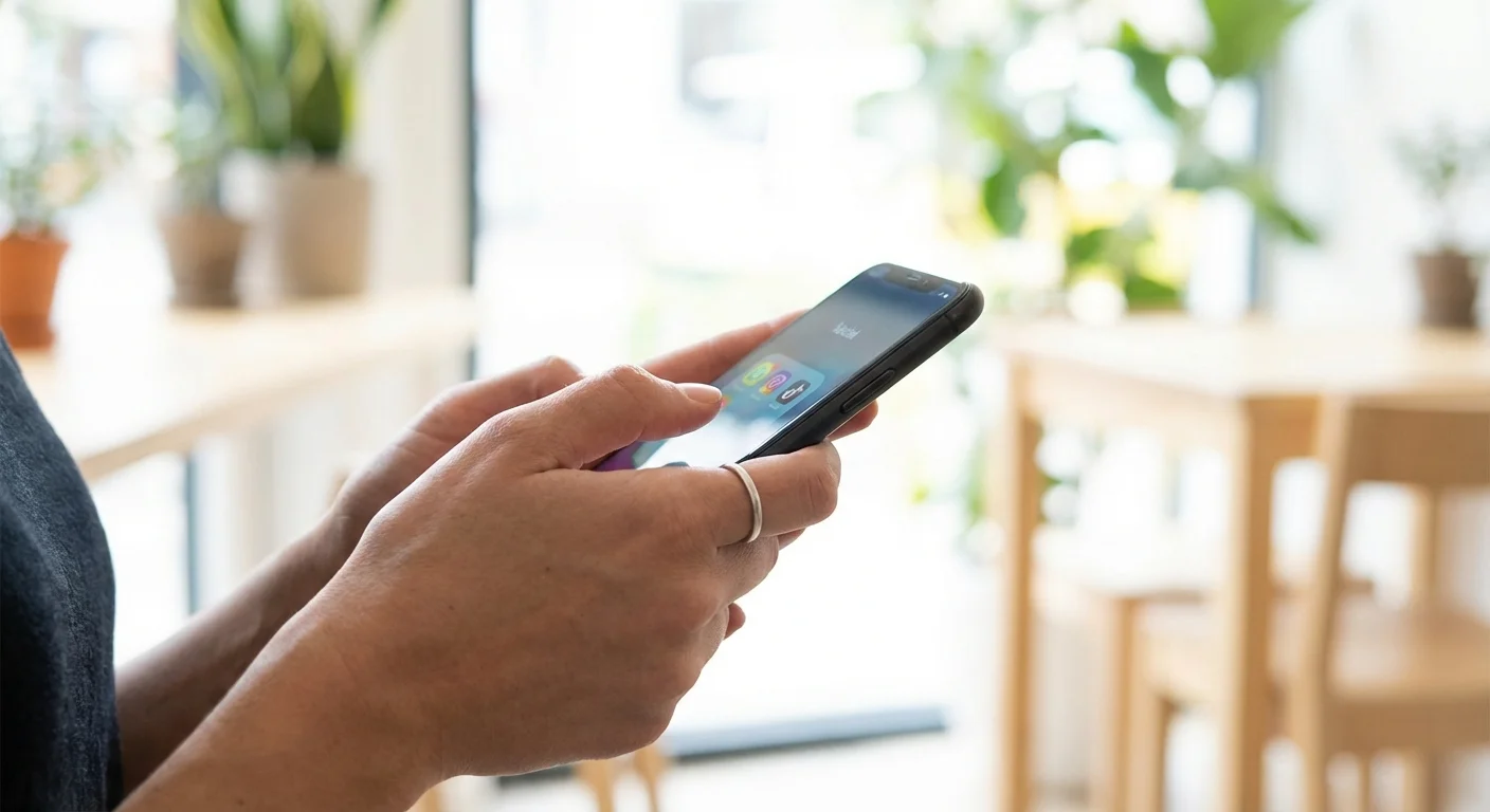 Close-up of hands using a smartphone to submit an online application.