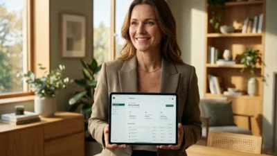 A person in a modern home office reviewing financial data on a tablet, representing smart money management in 2026.