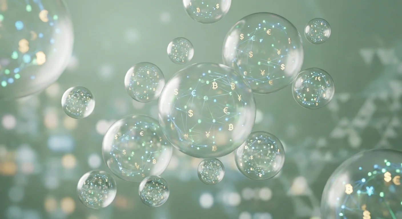 Abstract 3D floating spheres with digital connections and soft green light representing modern assets.