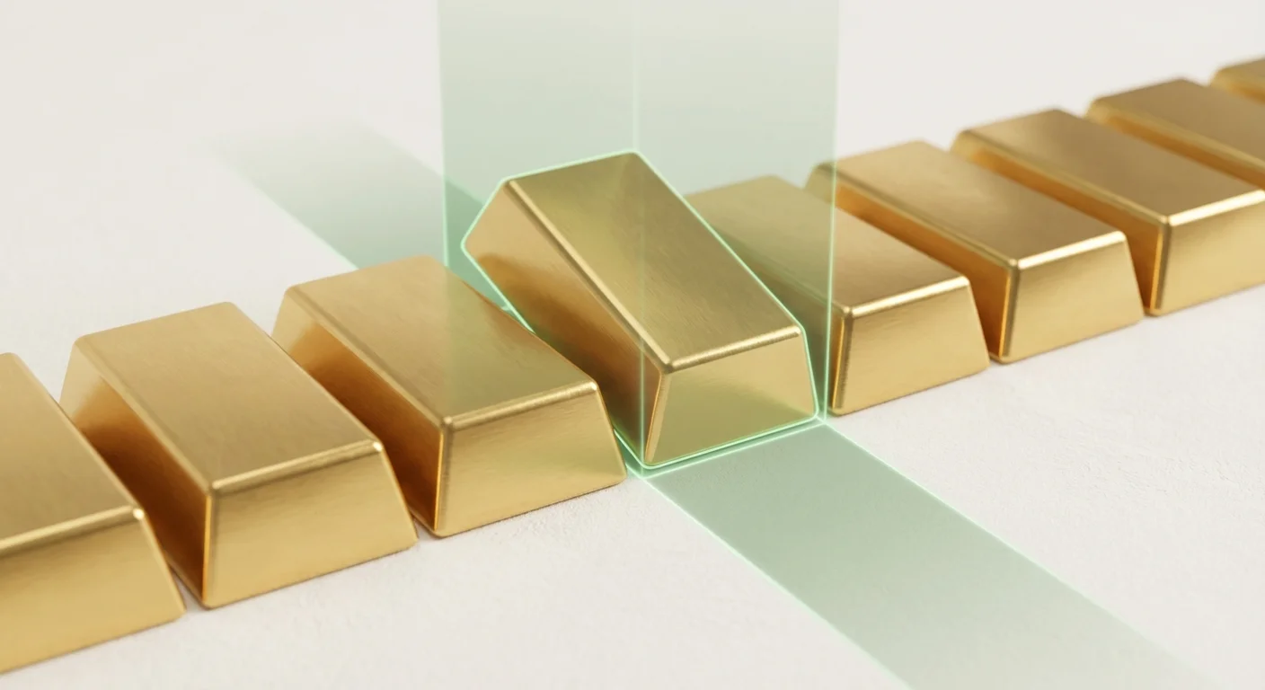 A slightly tilted gold block being corrected within a row of straight blocks.