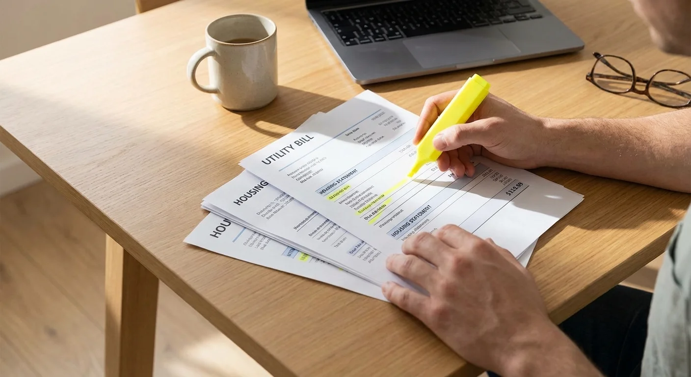Hands highlighting expenses on a financial statement.
