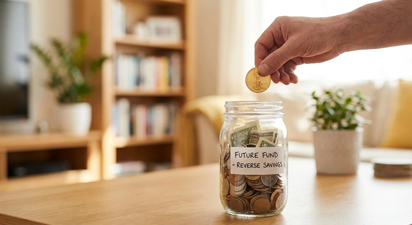 Hands placing a coin into a glass jar, representing the forced savings aspect of a credit builder loan.