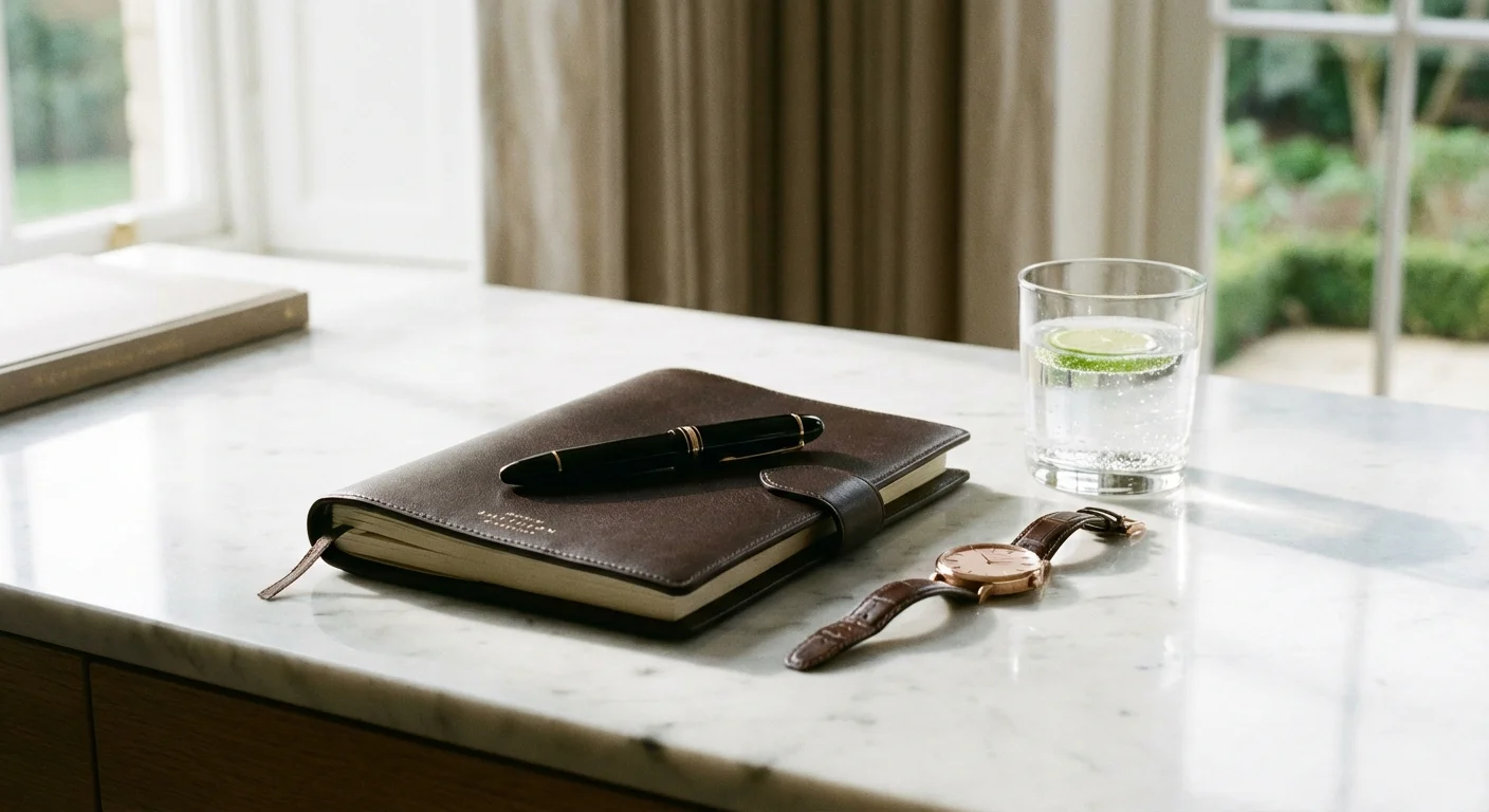 Luxury office accessories on a marble desk, representing high-value pricing.