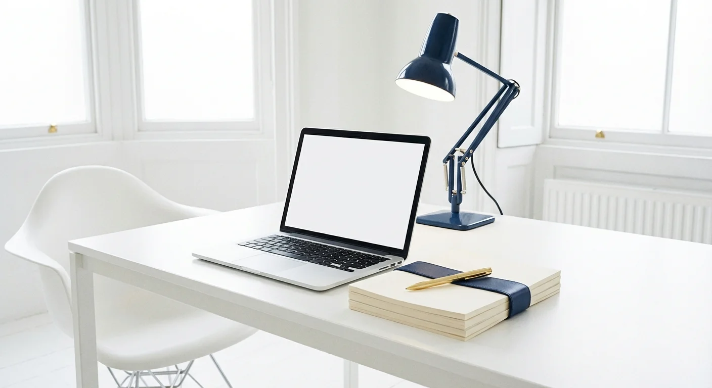 An organized desk with a laptop and gold pen, representing financial precision.
