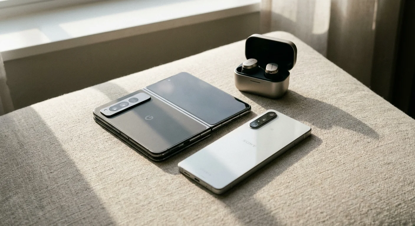 Modern smartphones and earbuds on a linen fabric, representing contemporary financial tools.