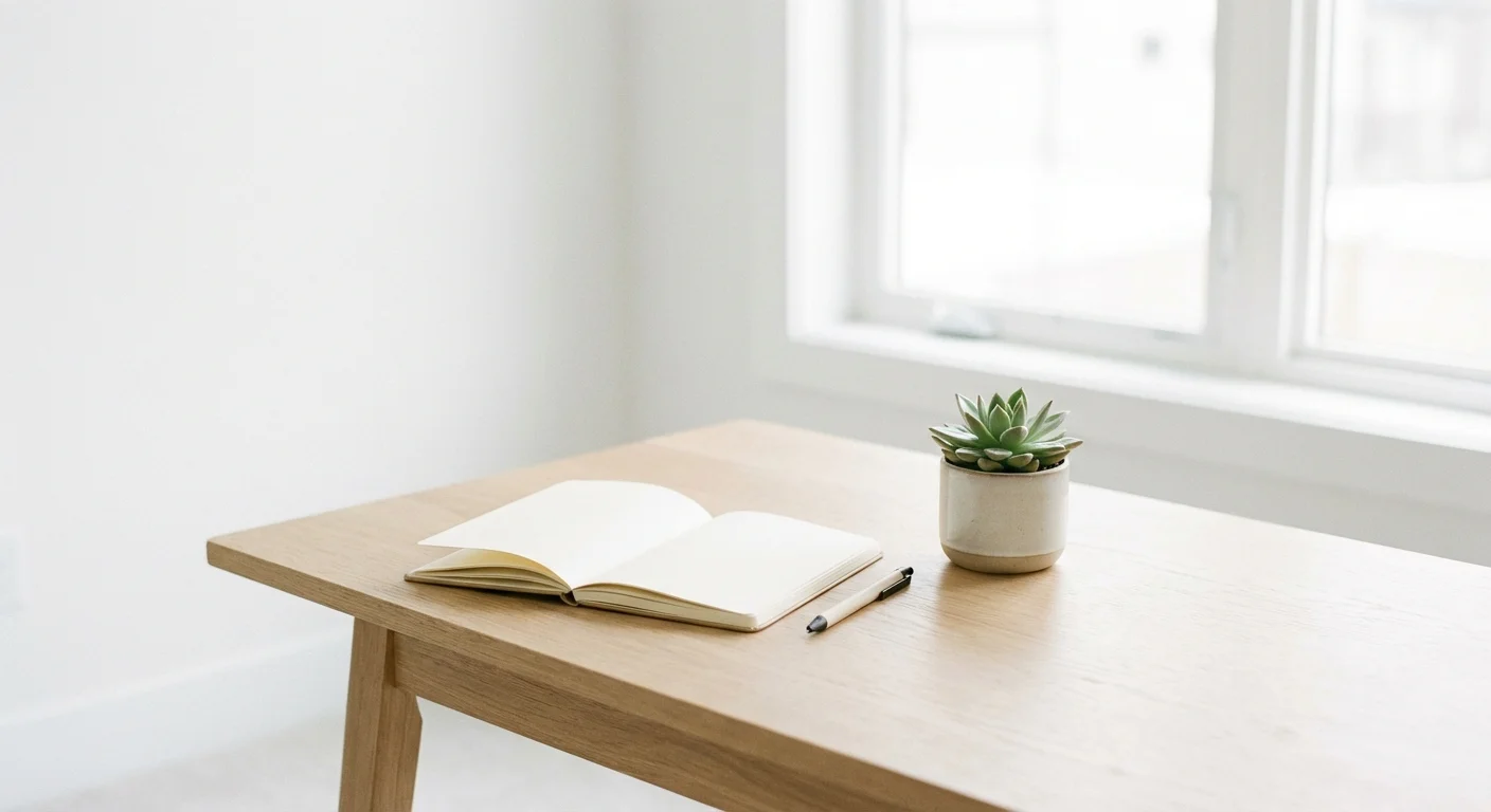 A minimalist, balanced desk setup representing financial harmony.