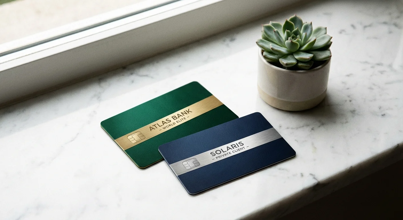 Organized financial documents and personal items on a clean marble desk.
