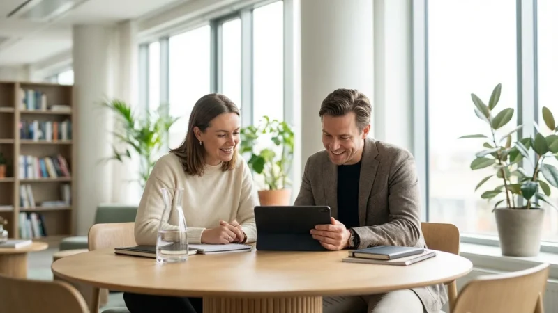 A person at a grocery checkout holding a phone and debit card with a focused expression.